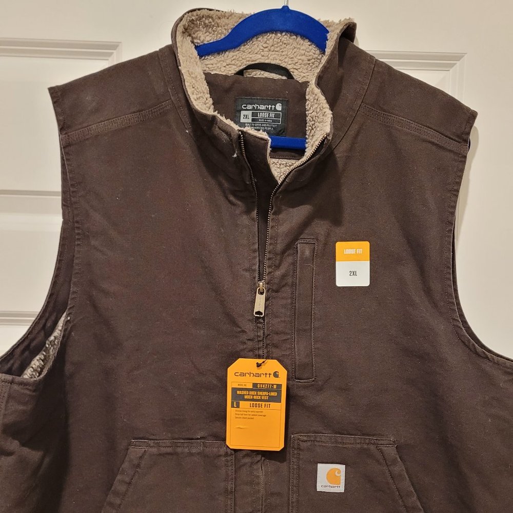 MENS CARHARTT LOOSE FIT WASHED DUCK SHERPA-LINED MOCK-NECK VEST 2XL